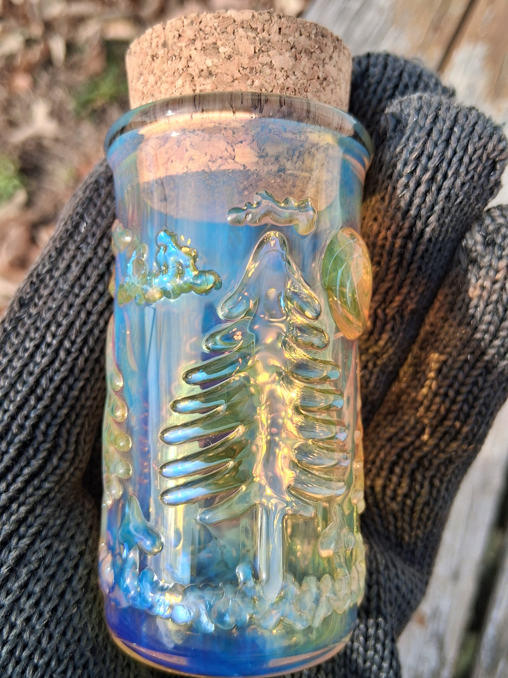 Fumed forest landscape scene jar