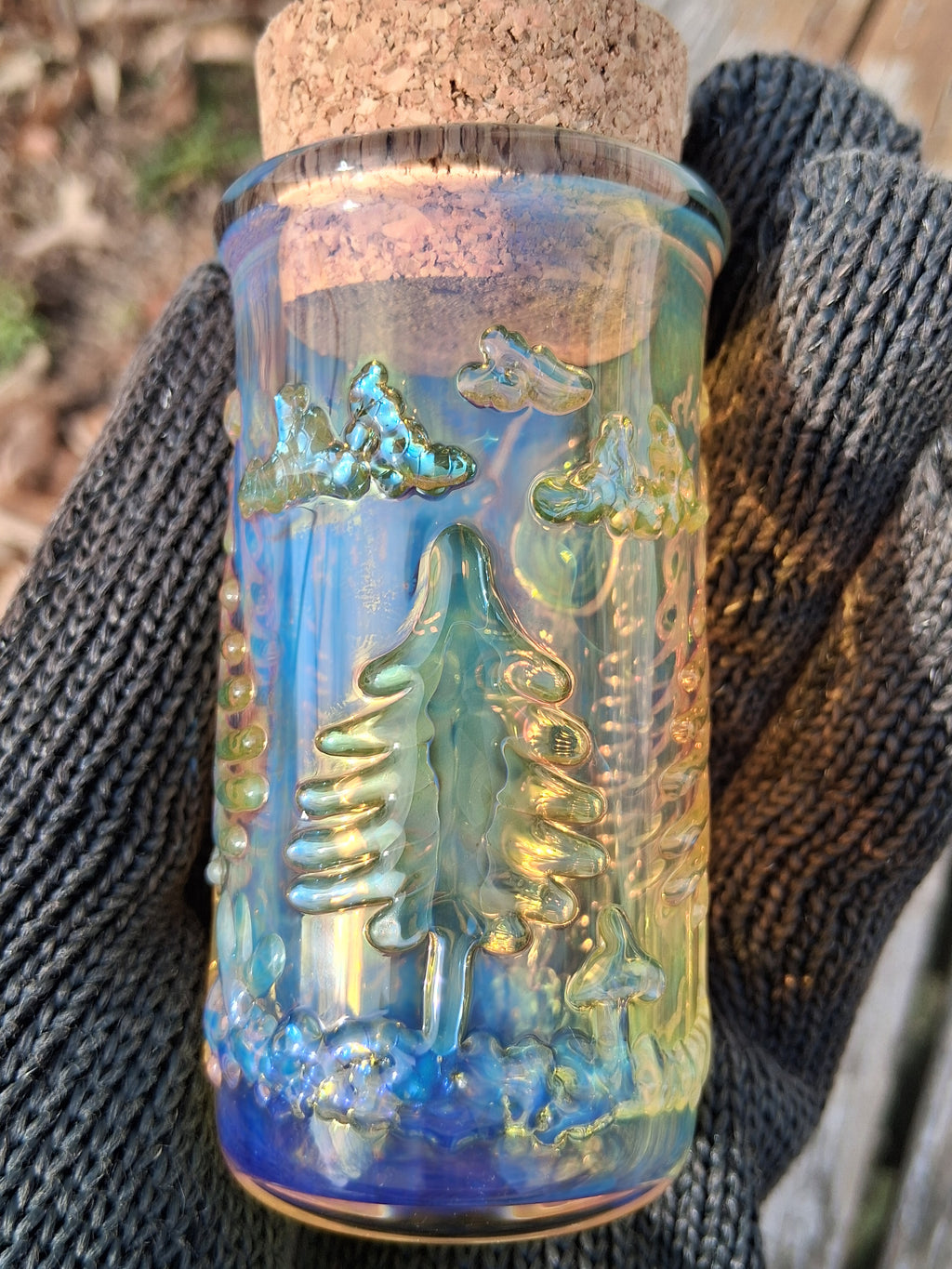 Fumed forest landscape scene jar
