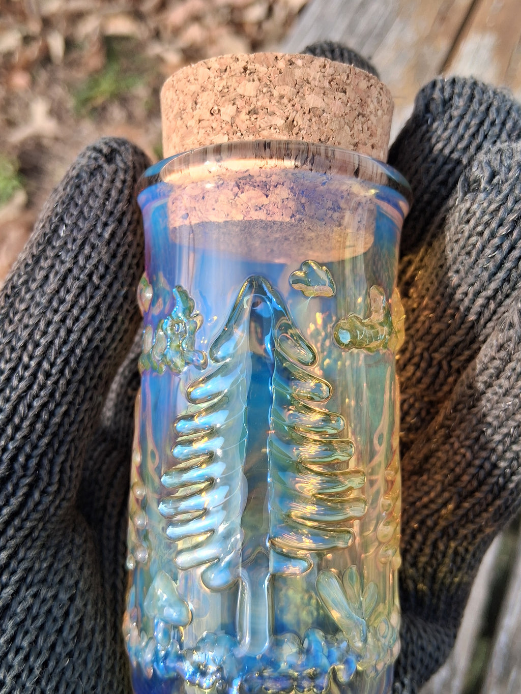 Fumed forest landscape scene jar