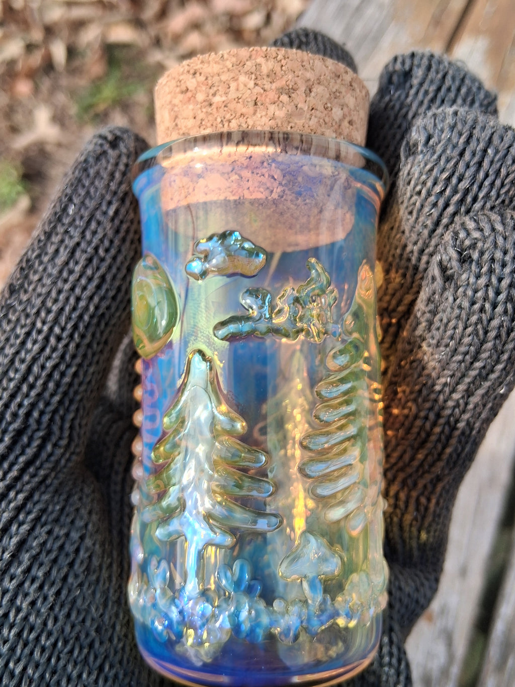 Fumed forest landscape scene jar